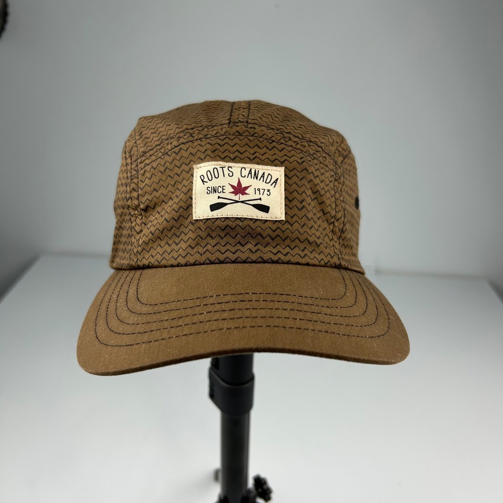VTG Roots Canada Brown Chevron 5 Panel Camper Hat Adjustable Strapback Cap OS